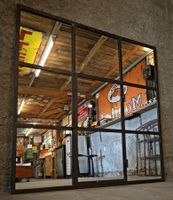 XL Fabrikfenster, Eisenfenster, Spiegel 121 cm x121 cm
