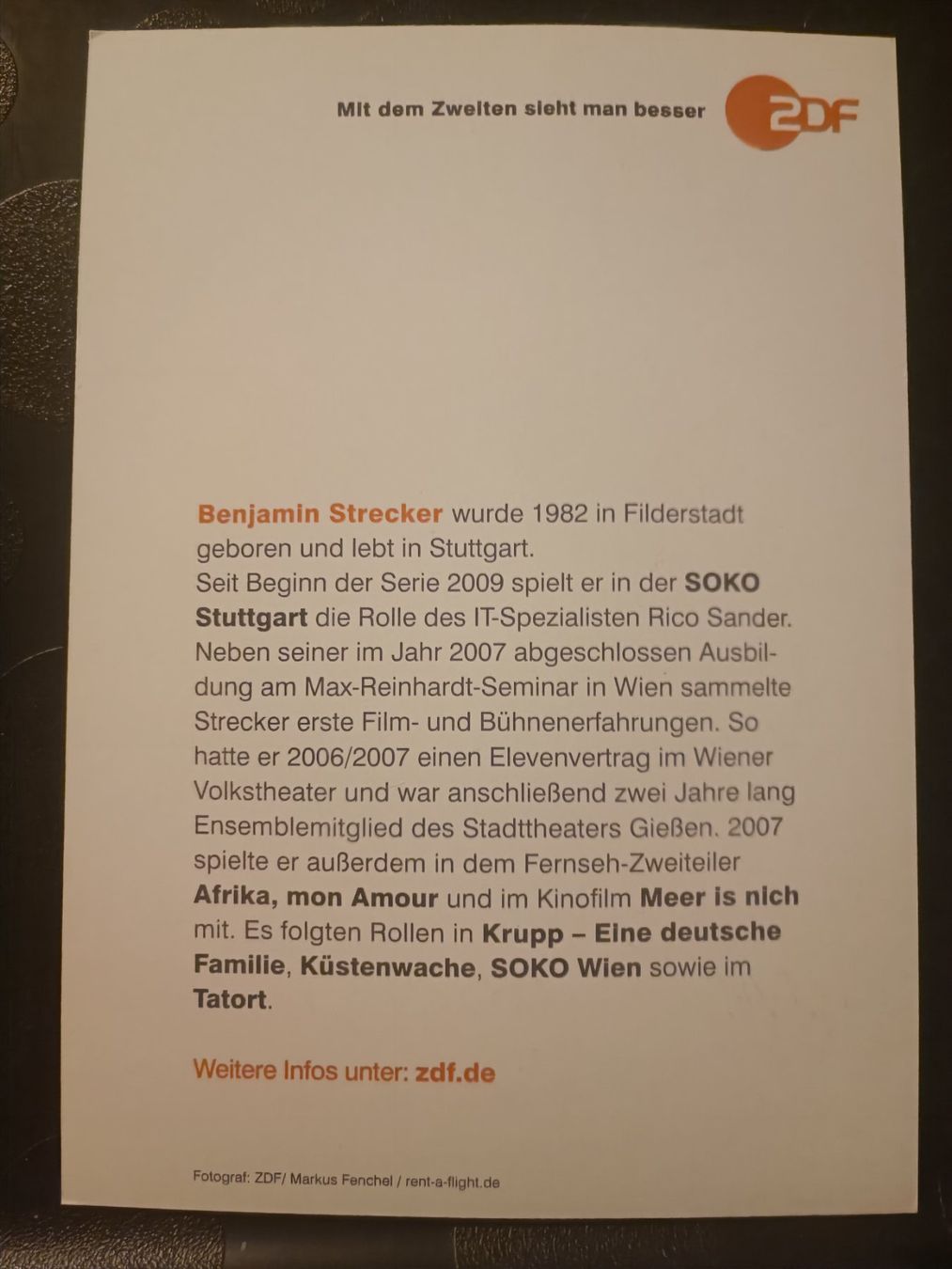Autografi: Benjamin Strecker - handsigniert - SOKO Stuttgart – Usato da Menziken venduto da Artographs 1