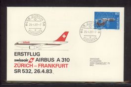 1983, FDC, Pro Aero, Erstfug Airbus A310, Zürich-Frankfurt