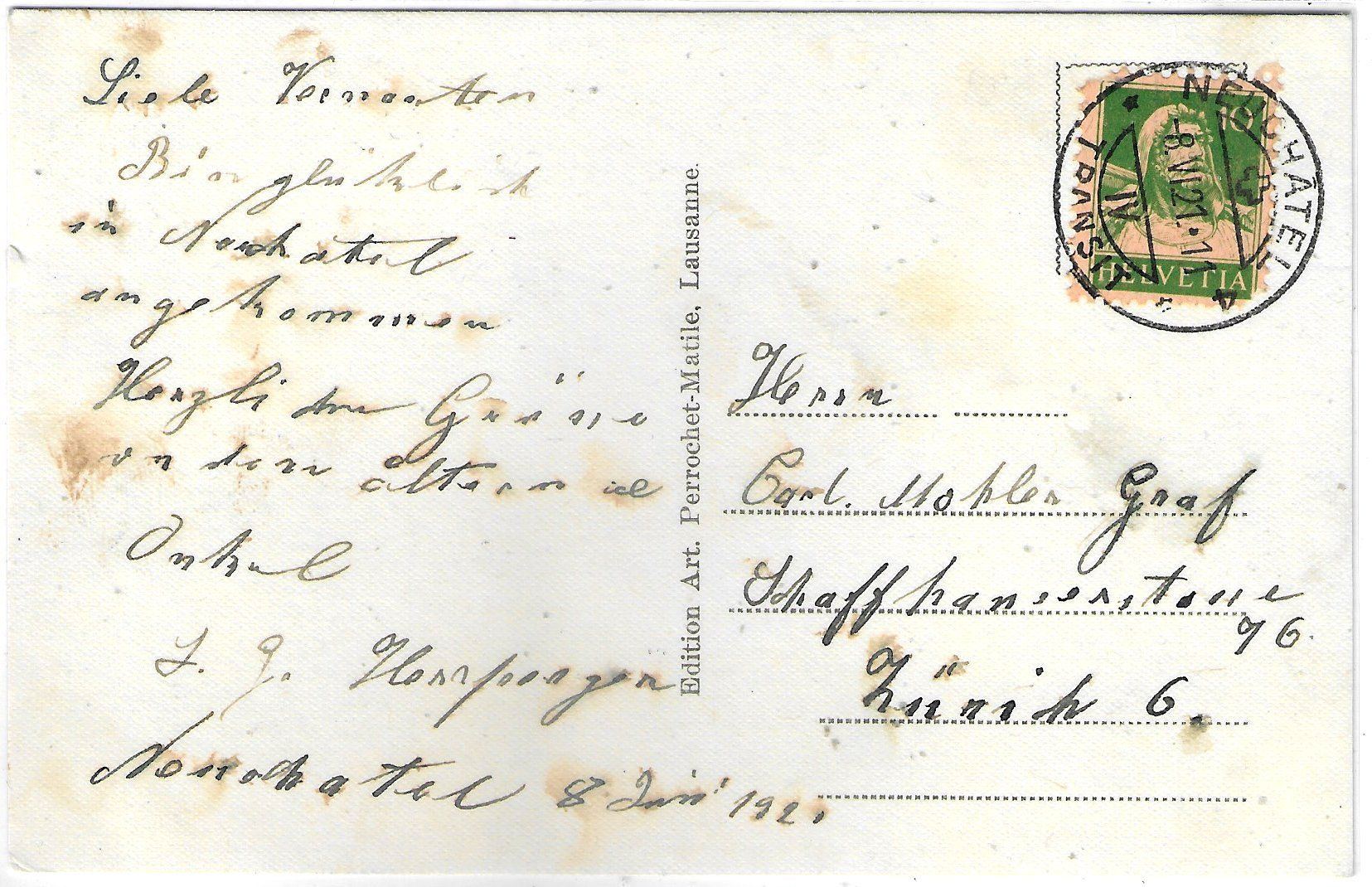Cartoline postali: Neuchatel - Place Pury - Tram - animee – Usato da Ettingen venduto da Kartenplanet 1