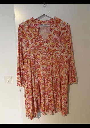 Damen Kleid gemustert orange rosa lockerer Schnitt