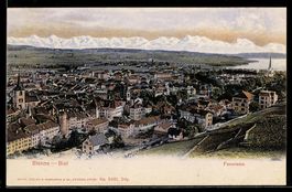 AK Bienne / Biel, Stadt-Panorama, in der Ferne Alpen