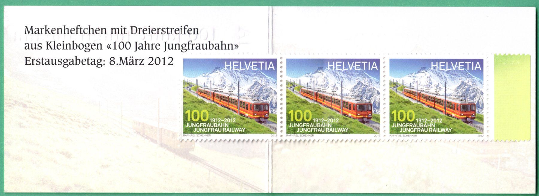 Tutti i francobolli: 2012  MH 100 Jahre   Jungfraubahn    postfrisch – Nuovo (secondo la descrizione) da Mellingen venduto da Ginger 1