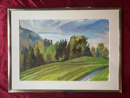 Grosses Aquarell/Gouache Wald-Berglandschaft, Karl Aegerter