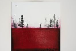 Acrylbild Bäume, Landschaft rot, bunt Unikat Neu