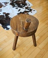 Französischer Vintage‑Melkschemel aus Massivholz – 40 cm