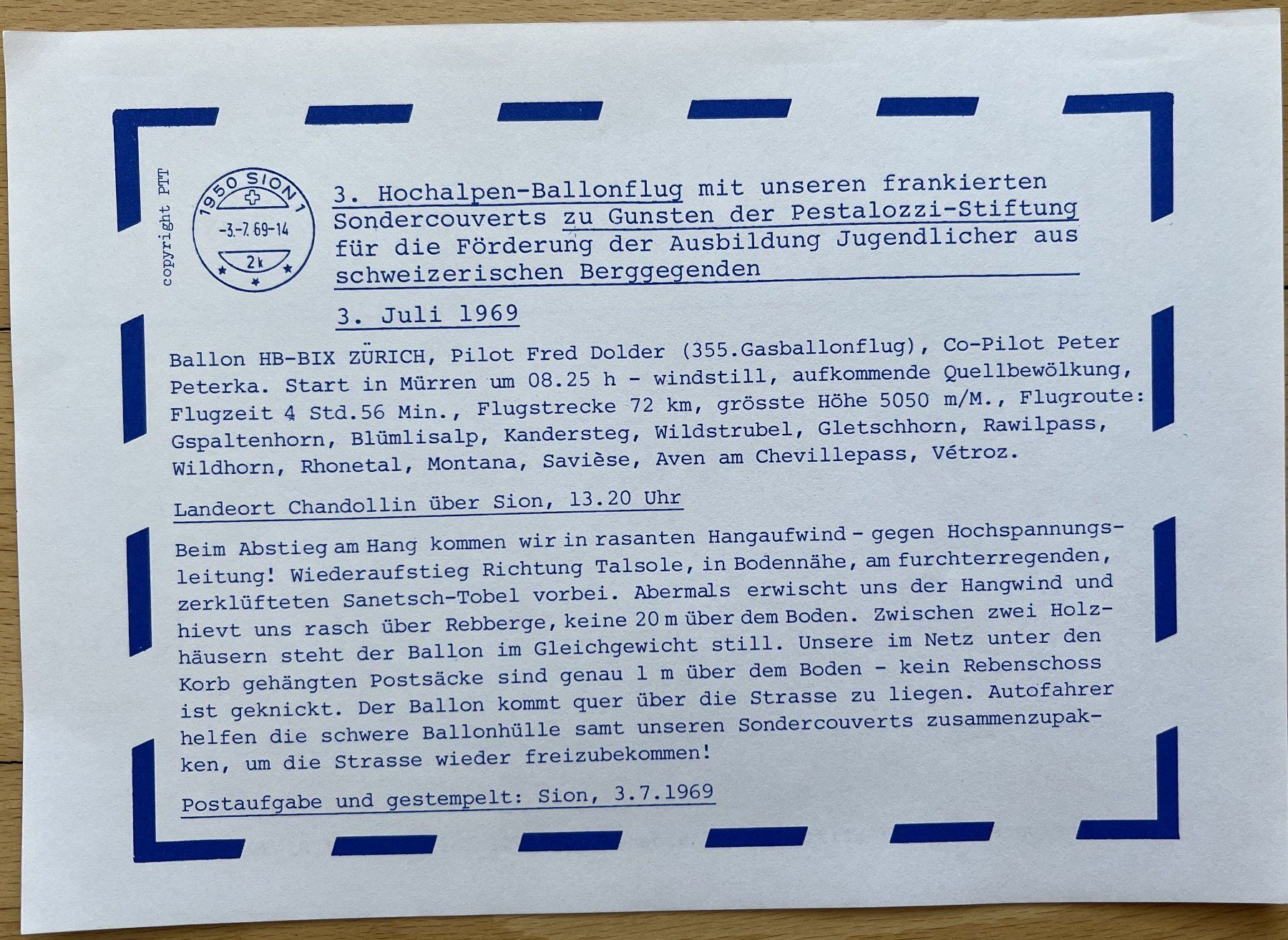 Alle Briefmarken: Ballonflüge Pestalozzi-Stiftung – Gebraucht aus Buttisholz von wbr_wdw8 2