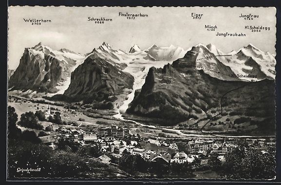 Cartoline postali: Grindelwald, Ortsansicht, Gipfelpanorama – Usato da Berlin venduto da bartko-reher