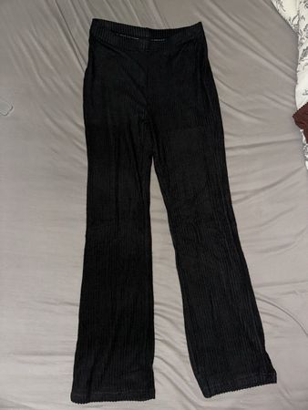 Damen Stoff Schlaghose schwarz, gerippter Stoff