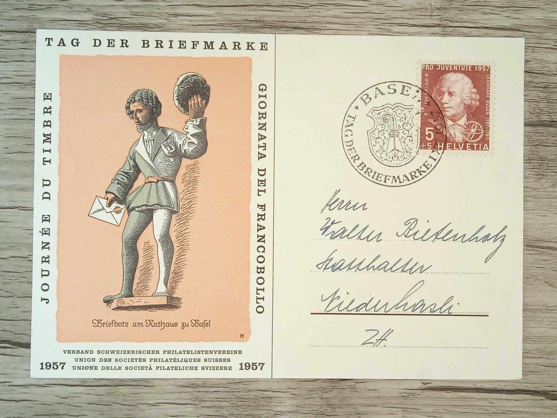 Tutti i francobolli: TR54 Carte postale + Timbre Suisse 1957 – Usato da Cousset venduto da Patrick_Collections