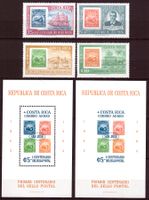 Costa Rica 1963: 100 J. Briefmarken, Satz + 2 Blocks