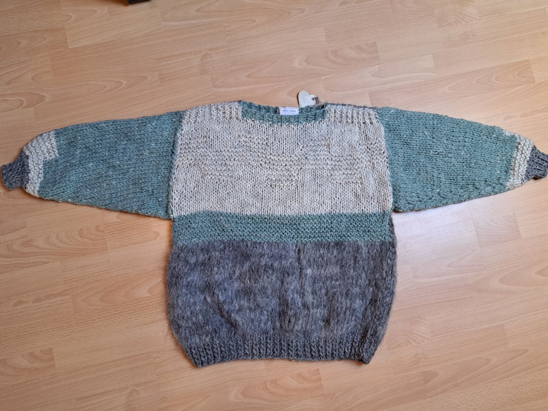 Maglioni & Felpe: Flauschig weicher Wollpulli seegrün/crème/grau. – Nuovo (secondo la descrizione) da Hettiswil venduto da san_kf5h