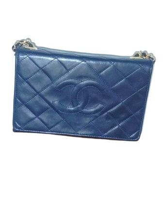 Borsa vintage in pelle matelassé blu