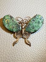 Jade Schmetterling Brosche, Vintage Schmuckstück, Silber 🦋