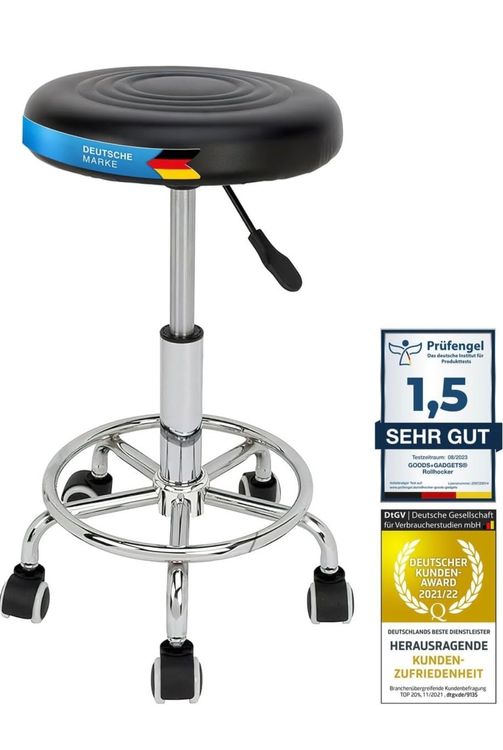 CCLIFE Rollhocker Höhenverstellbar 46-63cm - Arbeitshocker Mit 5 Rollen Braun