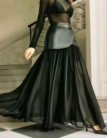 Chic Maxi Gonna di simipelle con shiffon-tg L- nuova