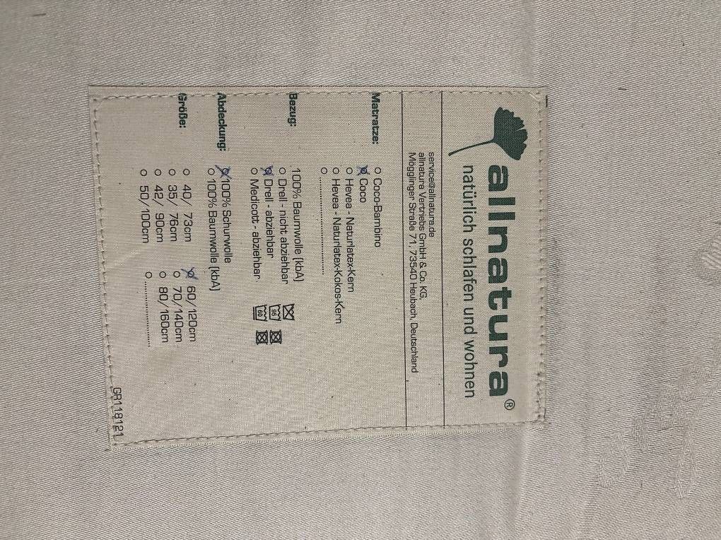 Matratzen: Kindermatratze allnatura Coco 60x120 – Gebraucht aus Langenthal von Migugrob 1