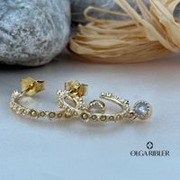 Halbcreolen, Silber 925, Gelbgold vergoldet, mit Mondstein