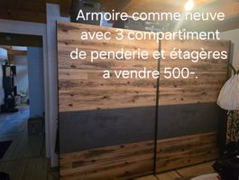 Armoire 3 compartiments penderie étagères comme neuve