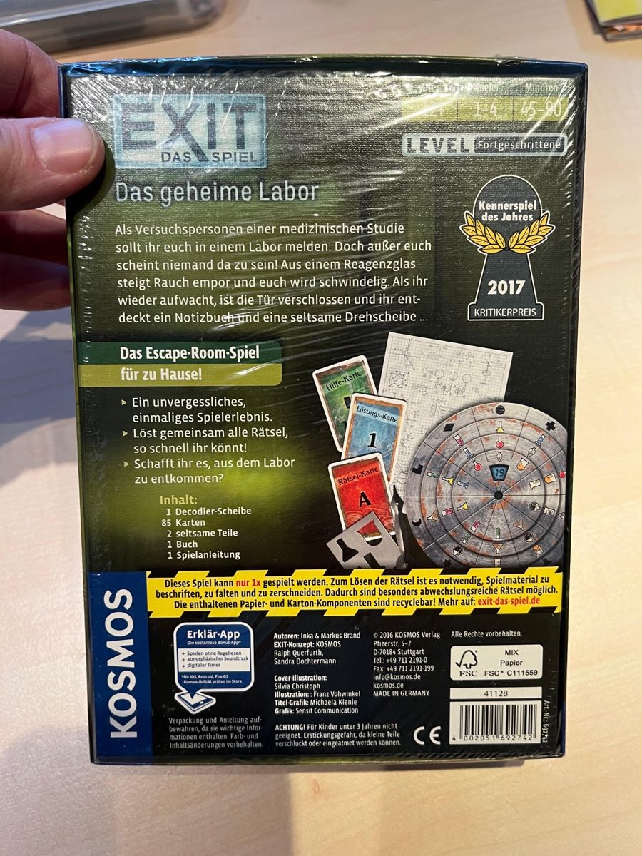 Kosmos Giochi: Exit das Spiel - Das geheime Labor – Nuovo e nell'imballaggio originale da Sargans venduto da Pacor 1