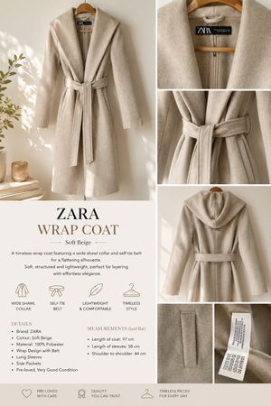 ZARA Soft Wrap Coat – XS/ Light Beige