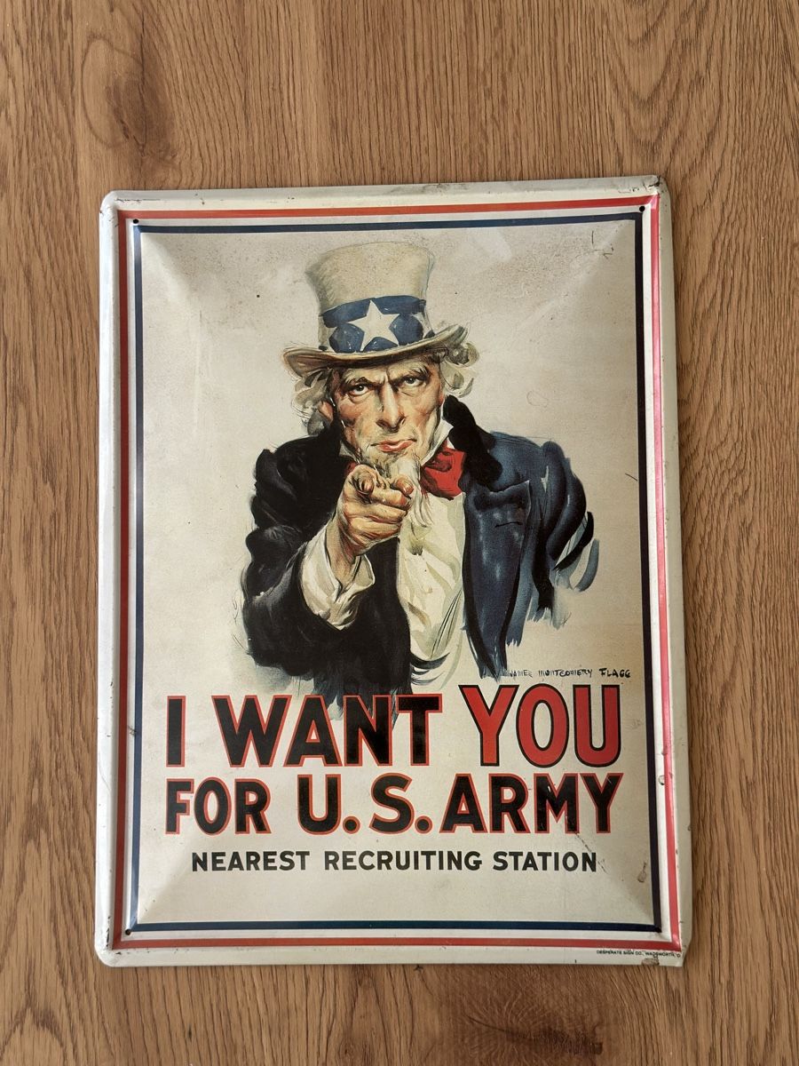 Insegne: Uncle Sam U.S. Army Blechschild – Usato da Kaltbrunn venduto da Alltagsschnaeppli