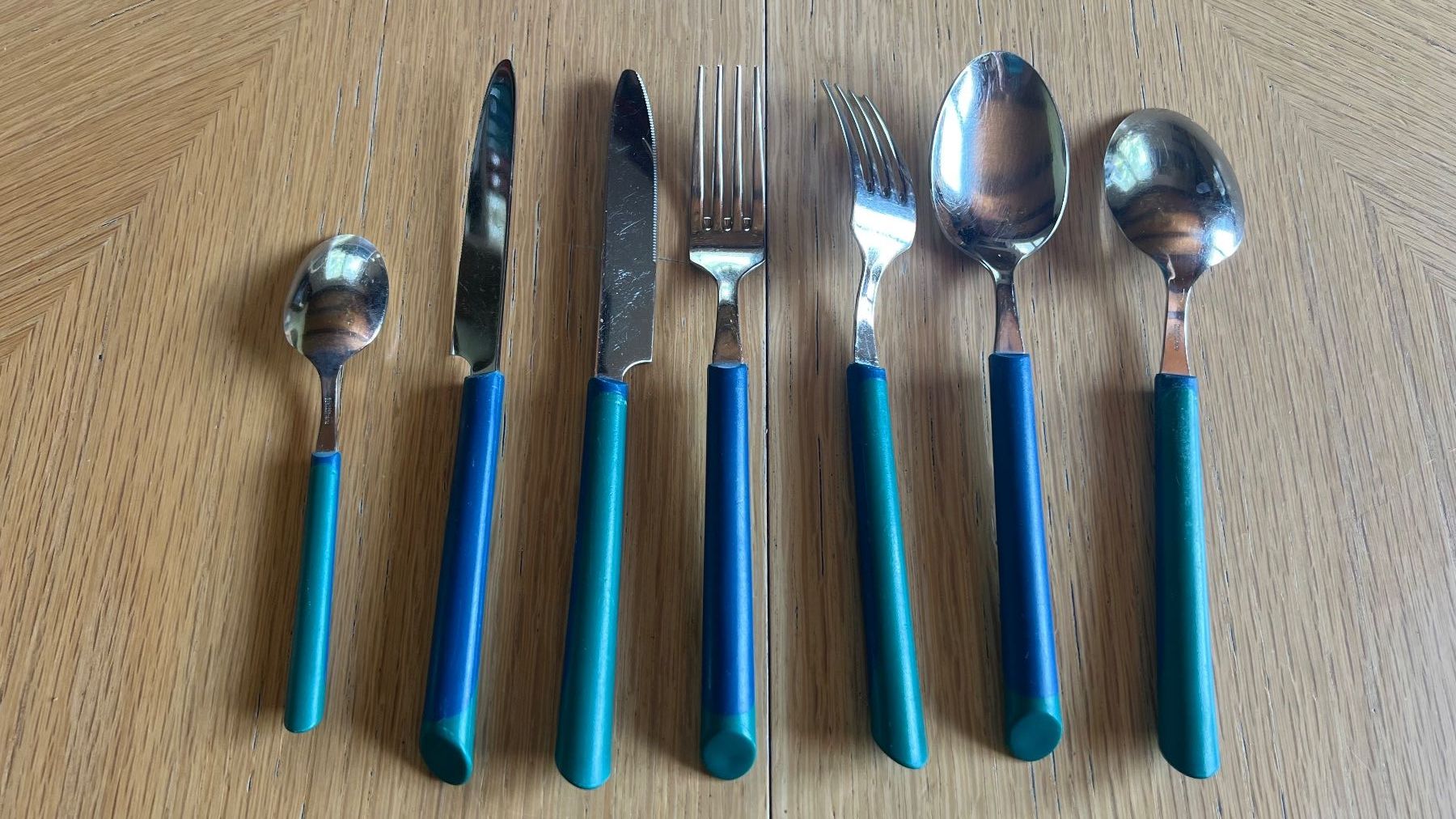 Solingen Set di posate: Besteck Set, 7-teilig, blau-grün – Usato da Schübelbach venduto da Dolly990_2 1