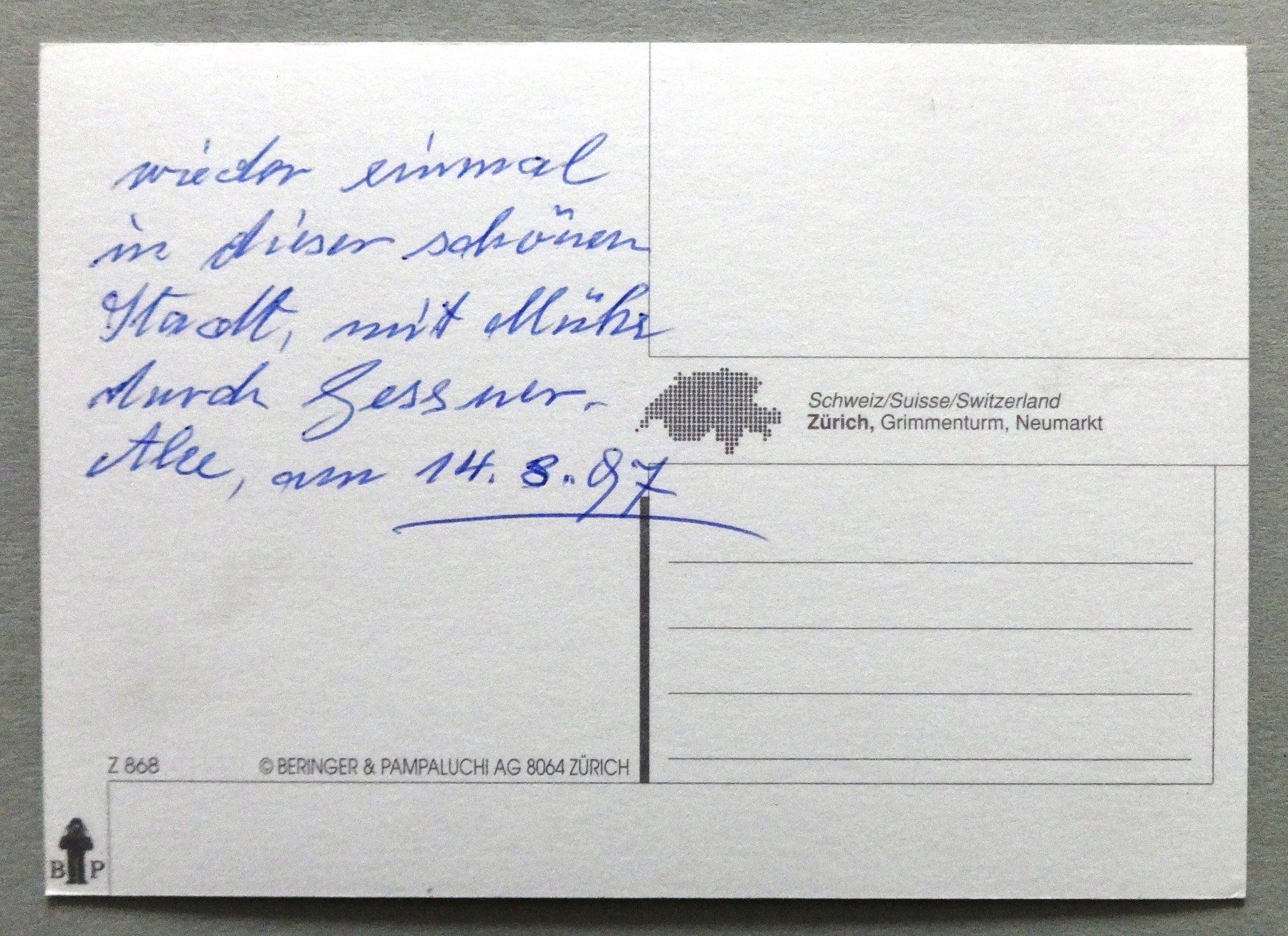 Cartes postales: Zürich, Grimmenturm, Neumarkt – D'occasion à Fétigny par Billy2miny 1
