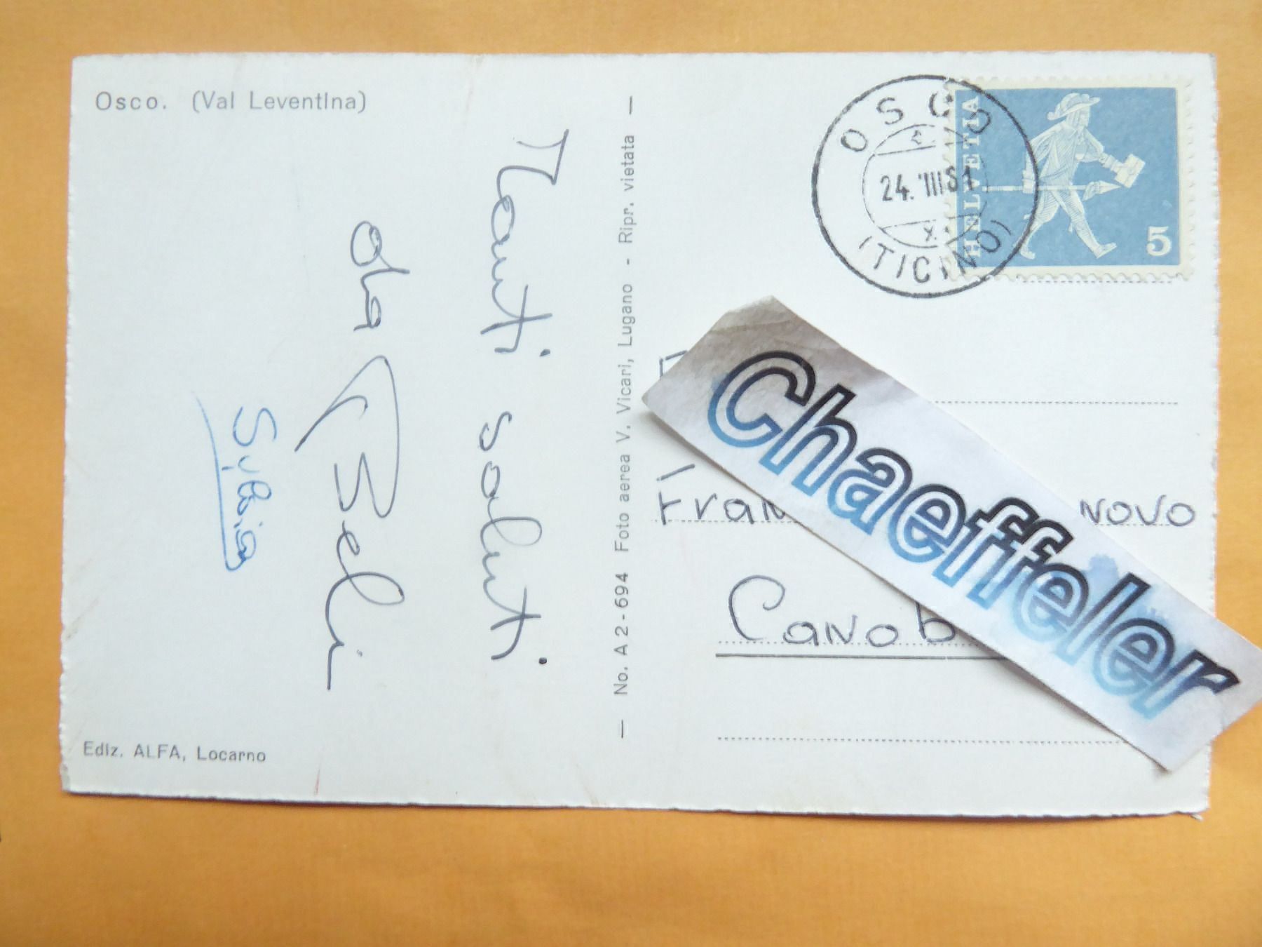 Ansichtskarten: 1961 Osco. ( Val Leventina ) – Gebraucht aus Zürich von Chaeffeler 1