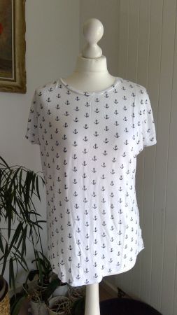 T-shirt blanc motifs ancres marine, taille S