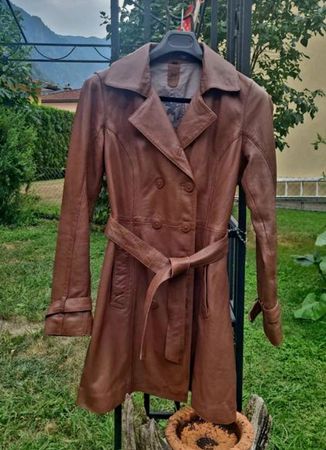 Vintage Leather Trench Coat Brown Size 40