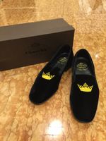 Church's Black Velvet Slipper con corona ricamata in argento
