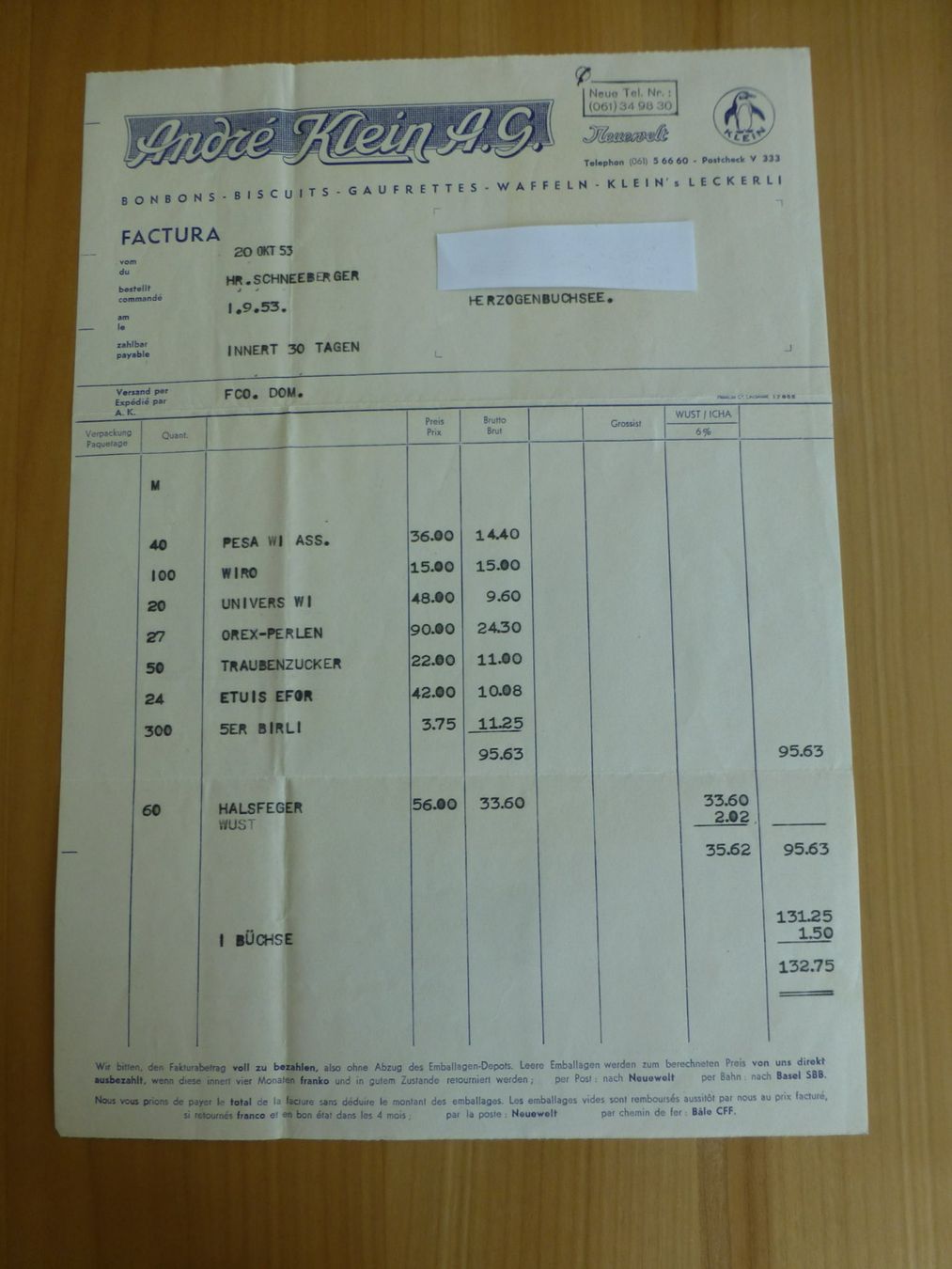 Documenti: Neuewelt, Andre Klein Bonbons 1953 – Usato da Bettlach venduto da 1saurer
