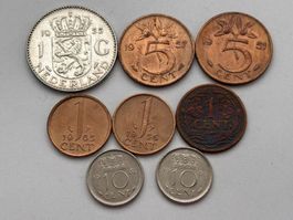 Lot. 8 Münzen Niederlande 1915-1966