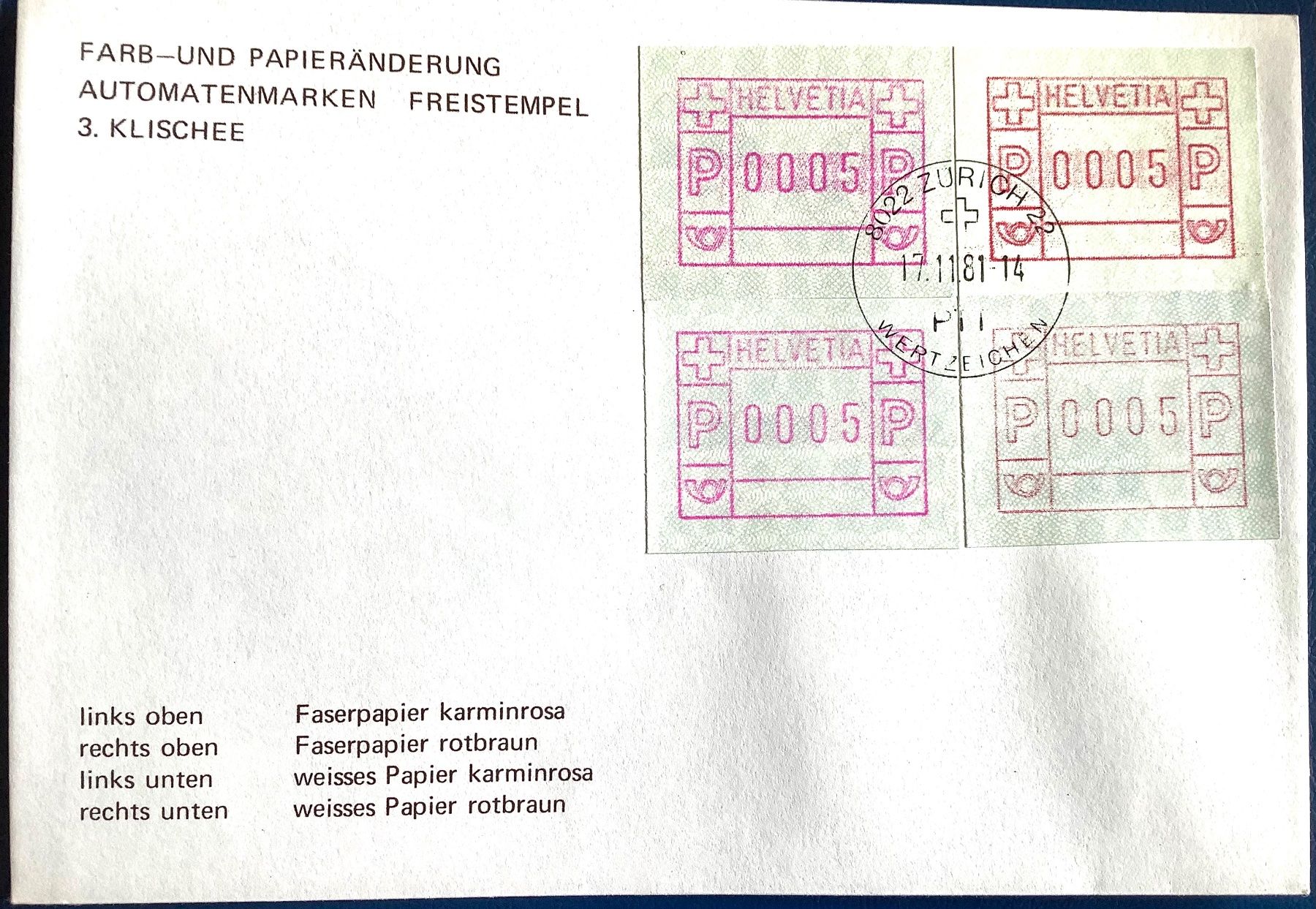Tutti i francobolli: 1981 ATM - Farb und  Papier Änderung – Nuovo (secondo la descrizione) da Liestal venduto da Skunk02