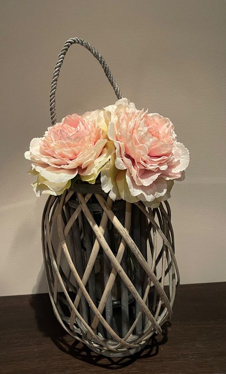 Shabby Chic Windlicht Laterne aus Weide 2