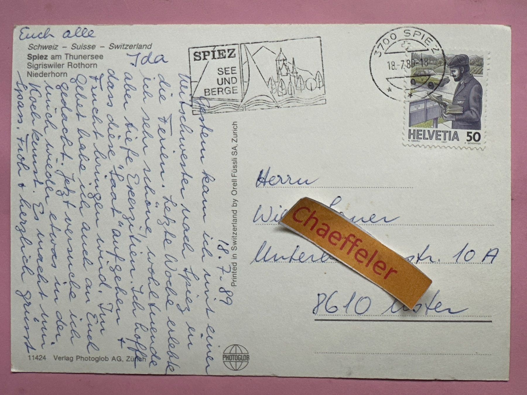 Cartoline postali: 1989 Spiez am Thunersee – Usato da Zürich venduto da Chaeffeler 1