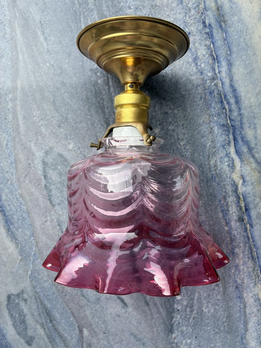 Lampadari & plafoniere: Antik Jugendstil Deckenlampe  mit Cranbeery Glas – Usato da Zürich venduto da Artnuvo 4