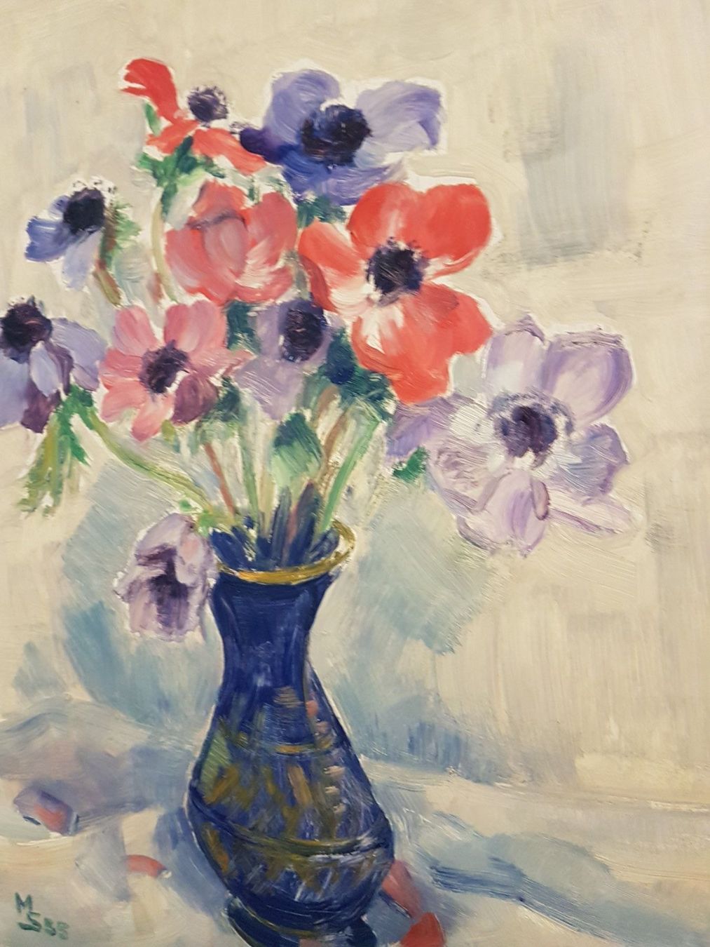 Dipinti: Ölbild 1955 "Anemonen" – Monogrammiert MS – Usato da Glattbrugg venduto da casabelavista 8