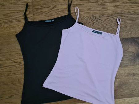 2 Spaghettitops von Mexx braun und hellrosa in L, gebraucht