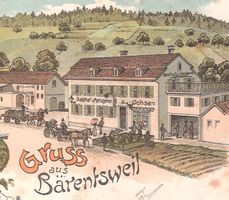 24.9.1902 Litho Gruss aus Bäretsweil/viele Leute