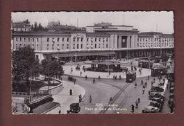 GENEVE - Place et Gare de Cornavin - Tram - Auto - 1937