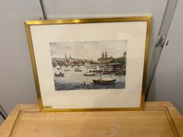 Orig. Radierung handkoloriert Zürich Ansicht gerahmt