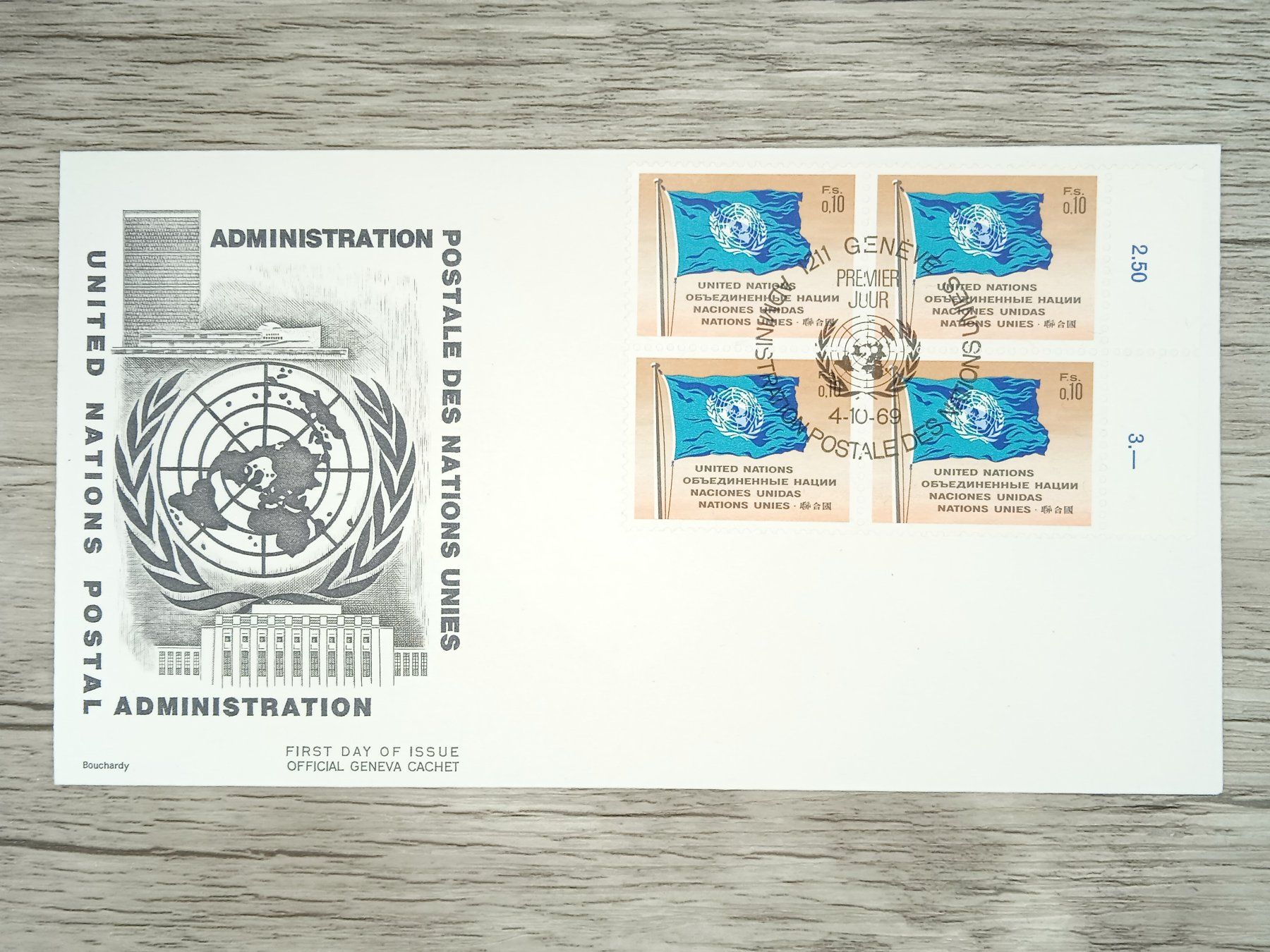 Tutti i francobolli: TR100 Enveloppe + Timbre Suisse / ONU  1969 – Usato da Cousset venduto da Patrick_Collections