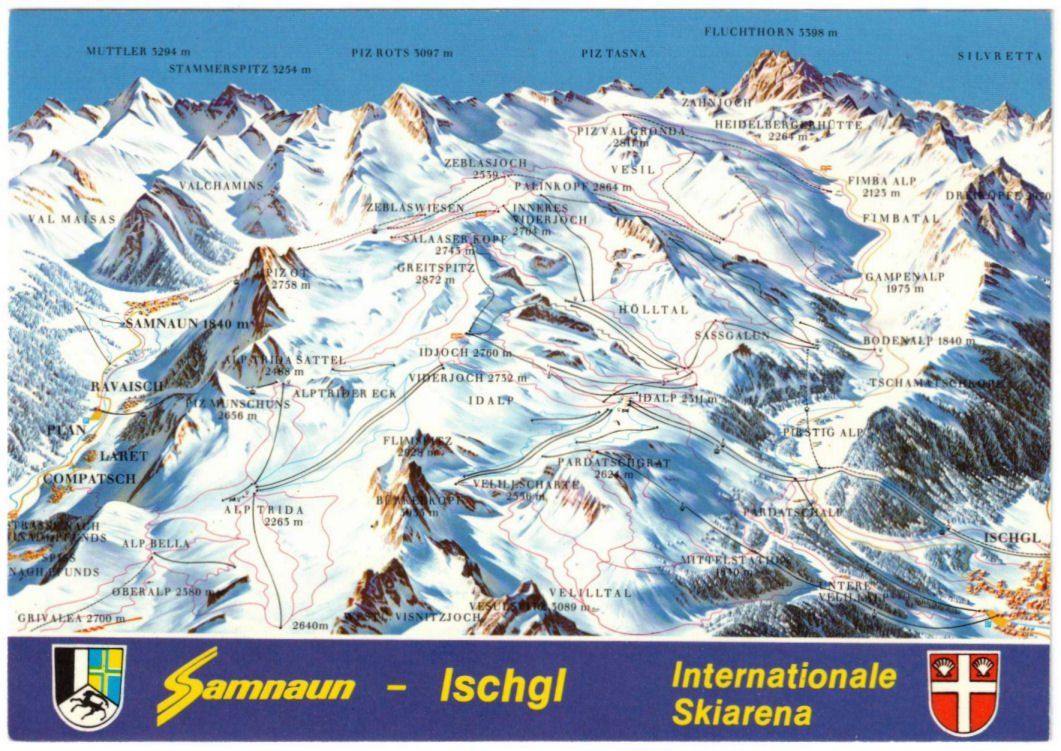 Cartes postales: Samnaun - Pistenplan – D'occasion à Binningen par Mountainrider