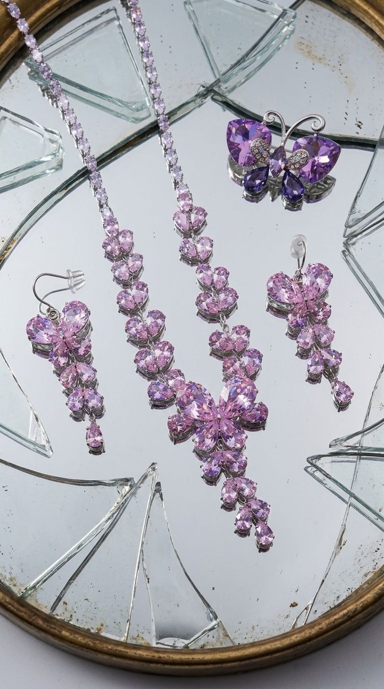Altri gioielli: Ensemble bijoux violet papillon collier et boucles – Nuovo e nell'imballaggio originale da St-Maurice venduto da Sandrinette123