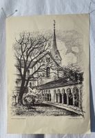 Original Lithographie von J. Nohl - Münster mit Kreuzgang SH