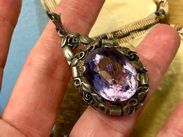 JUGENDSTIL ANHÄNGER SILBER 800-ER XL AMETHYST UM 1900, TOP