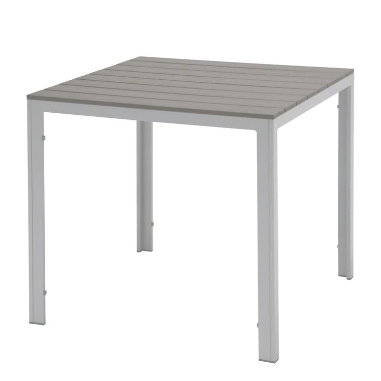 Quadratischer Gartentisch 80x80 Cm Aus PP-Kunststoff, Rattan-Effekt, Taupe – Esté, Mit Schirmloch, Für Terrasse & Wintergarten