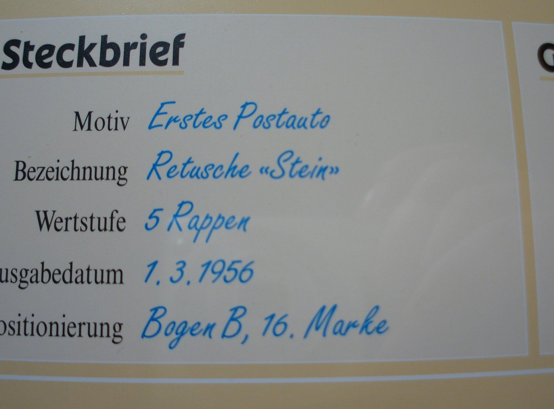 Alle Briefmarken: Abart Erstes Postauto 1956, **, "Retusche Stein" – Gebraucht aus Niederwil AG von morostahu 2